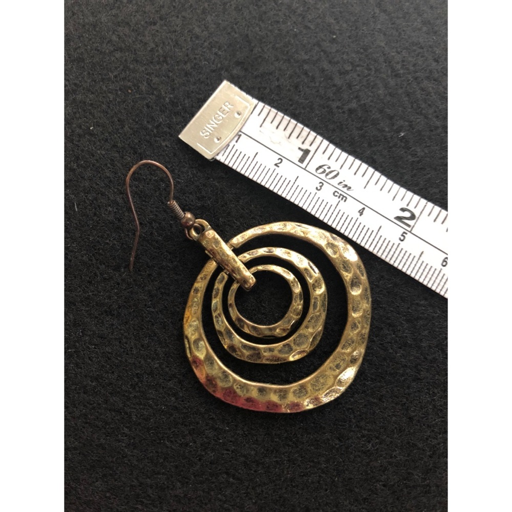 Hammered Brass Triple Hoop Earrings - Picture 7 of 8